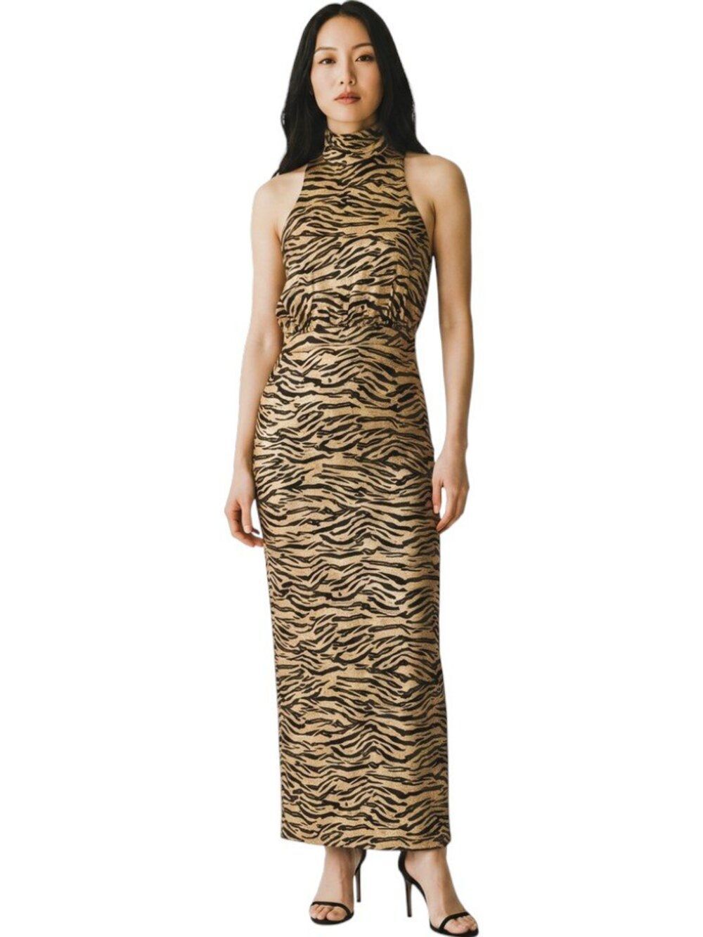 Song of Style Hope Tiger Print Halter Maxi Dress Animal Print Cutout XS
